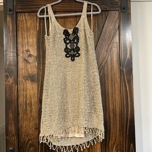 Free People Tan Crochet Dress with Black Detail